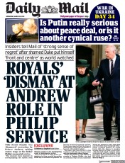 Daily Mail () Newspaper Front Page for 30 March 2022