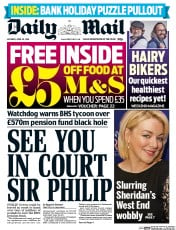 Daily Mail () Newspaper Front Page for 30 April 2016