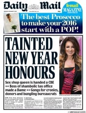 Daily Mail () Newspaper Front Page for 31 December 2015
