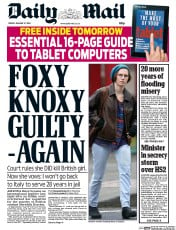 Daily Mail () Newspaper Front Page for 31 January 2014