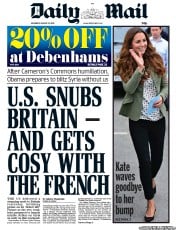 Daily Mail () Newspaper Front Page for 31 August 2013