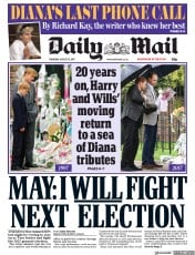 Daily Mail () Newspaper Front Page for 31 August 2017