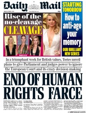 Daily Mail () Newspaper Front Page for 3 October 2014