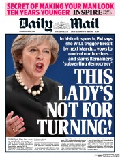 Daily Mail () Newspaper Front Page for 3 October 2016