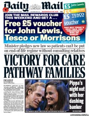 Daily Mail () Newspaper Front Page for 3 November 2012