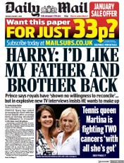 Daily Mail () Newspaper Front Page for 3 January 2023