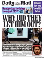 Daily Mail () Newspaper Front Page for 3 February 2020