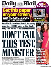Daily Mail () Newspaper Front Page for 3 April 2020