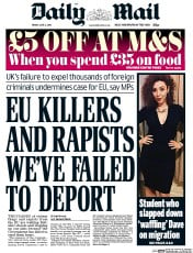 Daily Mail () Newspaper Front Page for 3 June 2016