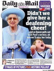 Daily Mail () Newspaper Front Page for 3 June 2022