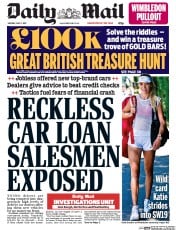 Daily Mail () Newspaper Front Page for 3 July 2017