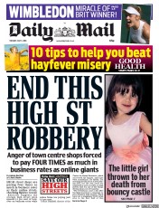 Daily Mail () Newspaper Front Page for 3 July 2018