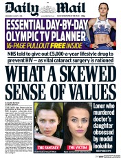 Daily Mail () Newspaper Front Page for 3 August 2016
