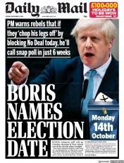 Daily Mail () Newspaper Front Page for 3 September 2019