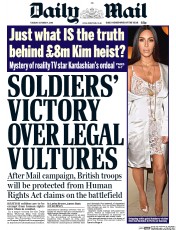 Daily Mail () Newspaper Front Page for 4 October 2016