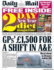 Daily Mail () Newspaper Front Page for 4 January 2014