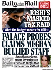 Daily Mail () Newspaper Front Page for 4 March 2021