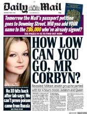 Daily Mail () Newspaper Front Page for 4 April 2018