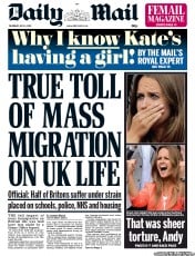 Daily Mail () Newspaper Front Page for 4 July 2013