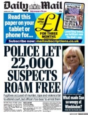 Daily Mail () Newspaper Front Page for 4 July 2022
