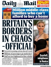 Daily Mail () Newspaper Front Page for 4 September 2013