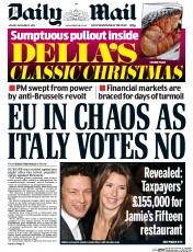 Daily Mail () Newspaper Front Page for 5 December 2016