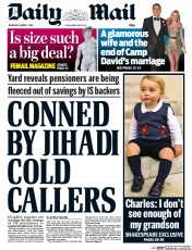 Daily Mail () Newspaper Front Page for 5 March 2015