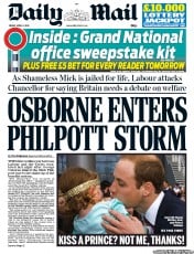 Daily Mail () Newspaper Front Page for 5 April 2013