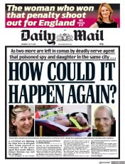 Daily Mail () Newspaper Front Page for 5 July 2018