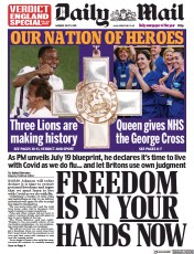 Daily Mail () Newspaper Front Page for 5 July 2021