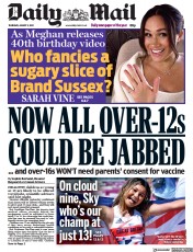 Daily Mail () Newspaper Front Page for 5 August 2021