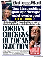 Daily Mail () Newspaper Front Page for 5 September 2019