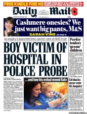 Daily Mail () Newspaper Front Page for 6 November 2013