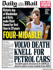 Daily Mail () Newspaper Front Page for 6 July 2017