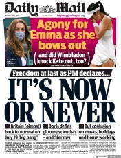 Daily Mail () Newspaper Front Page for 6 July 2021
