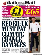 Daily Mail () Newspaper Front Page for 7 November 2022