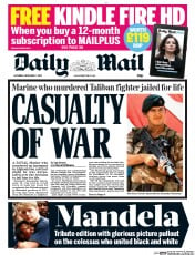 Daily Mail () Newspaper Front Page for 7 December 2013