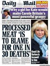 Daily Mail () Newspaper Front Page for 7 March 2013