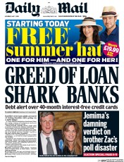 Daily Mail () Newspaper Front Page for 7 May 2016