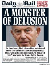 Daily Mail () Newspaper Front Page for 7 July 2016