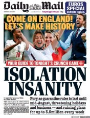 Daily Mail () Newspaper Front Page for 7 July 2021