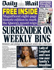 Daily Mail () Newspaper Front Page for 7 September 2015