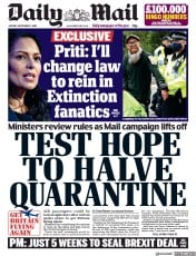 Daily Mail () Newspaper Front Page for 7 September 2020