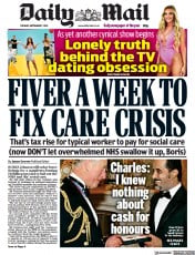 Daily Mail () Newspaper Front Page for 7 September 2021