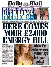 Daily Mail () Newspaper Front Page for 8 October 2021