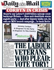Daily Mail () Newspaper Front Page for 8 November 2019