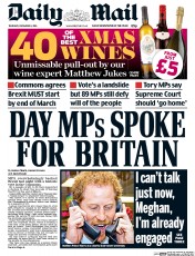 Daily Mail () Newspaper Front Page for 8 December 2016