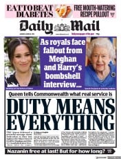 Daily Mail () Newspaper Front Page for 8 March 2021