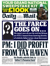 Daily Mail () Newspaper Front Page for 8 April 2016