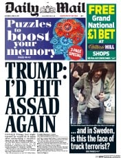 Daily Mail () Newspaper Front Page for 8 April 2017